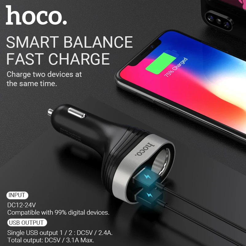 Hoco двойной usb прикуриватель порт адаптер сплиттер 12 В 24 Автомобильное зарядное
