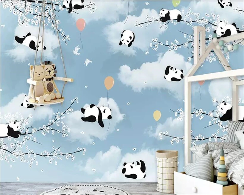 

beibehang Customized simple cartoon cute panda warm moon small yellow duck children's room background wall decoration mural
