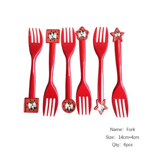 Fork 6pcs Красный Детский комплект для украшения дня рождения с изображением Микки из мультфильма; вечерние принадлежности для дня рождения - Цвет: Fork 6pcs