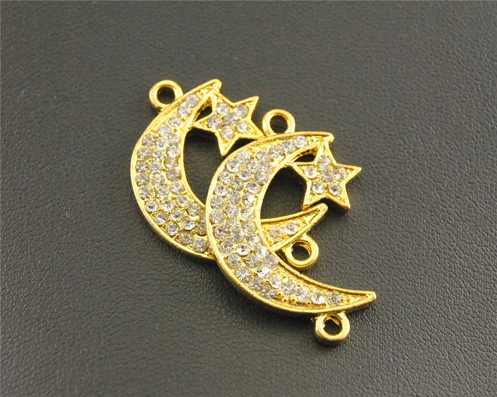 10 шт. Позолоченные Стразы Луна хохлаты Шарм-браслет соединитель для ювелирных