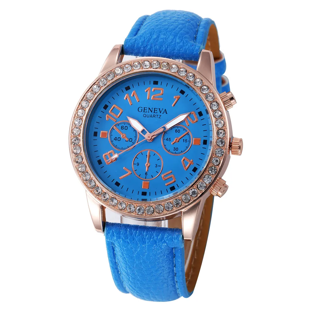

Best Quality Watch Women Leather Rhinestone Dial wristwatch casual dress relogio feminino ladies gift Fashion Romantic New #C