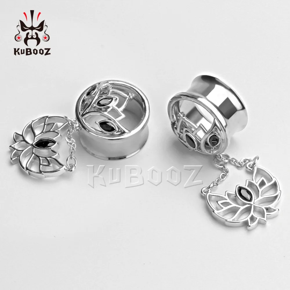 KUBOOZ для пирсинга, из нержавеющей стали, болтаются, диаметры для ушей туннели Вилки расклешенные цветок лотоса хрусталь модные подрамники для серьги 10 шт./лот