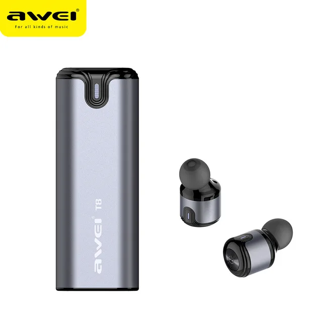 Gray Awei T8 TWS настоящие Беспроводные спортивные Eearbuds наушники с 700 мАч Внешний аккумулятор Двойной микрофон 3D стерео наушники-вкладыши Handfree - Цвет: Gray