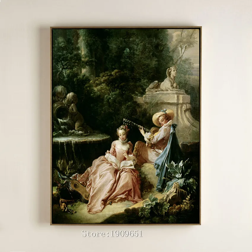 Классические фигурки двора музыка сладкий влюбленный пейзаж холст печать
