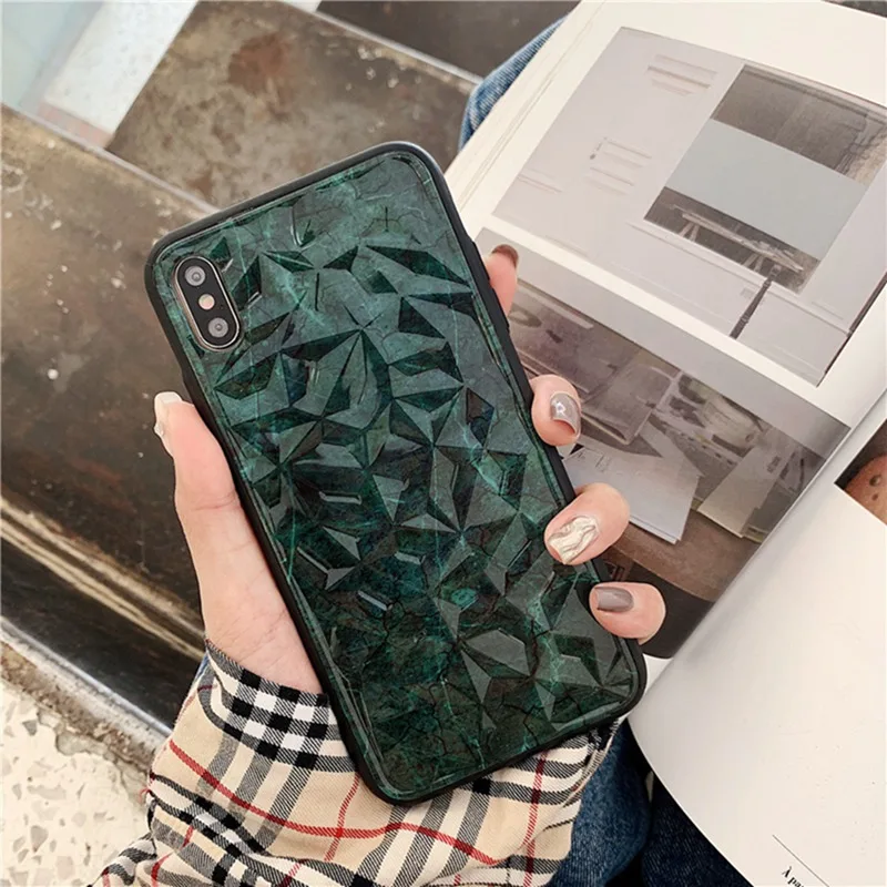 Diamond pattern glass shell marble phone case for iphone XS Max XR X 6 6S 7 8 plus Cover |