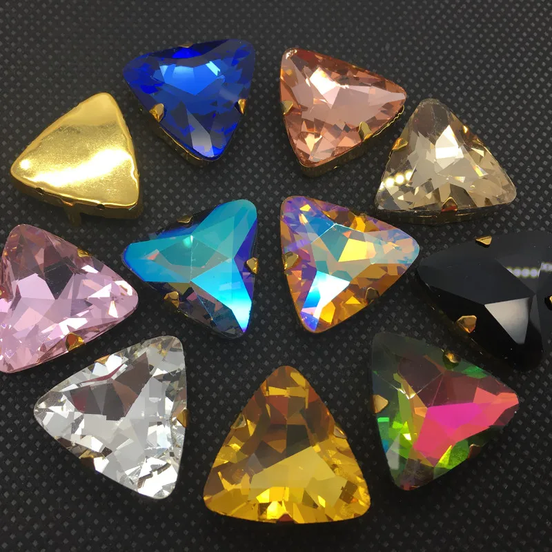 All Color 18mm 23mm Sew On Triangle Glass Crystal Stone with claw setting For sewing | Украшения и аксессуары
