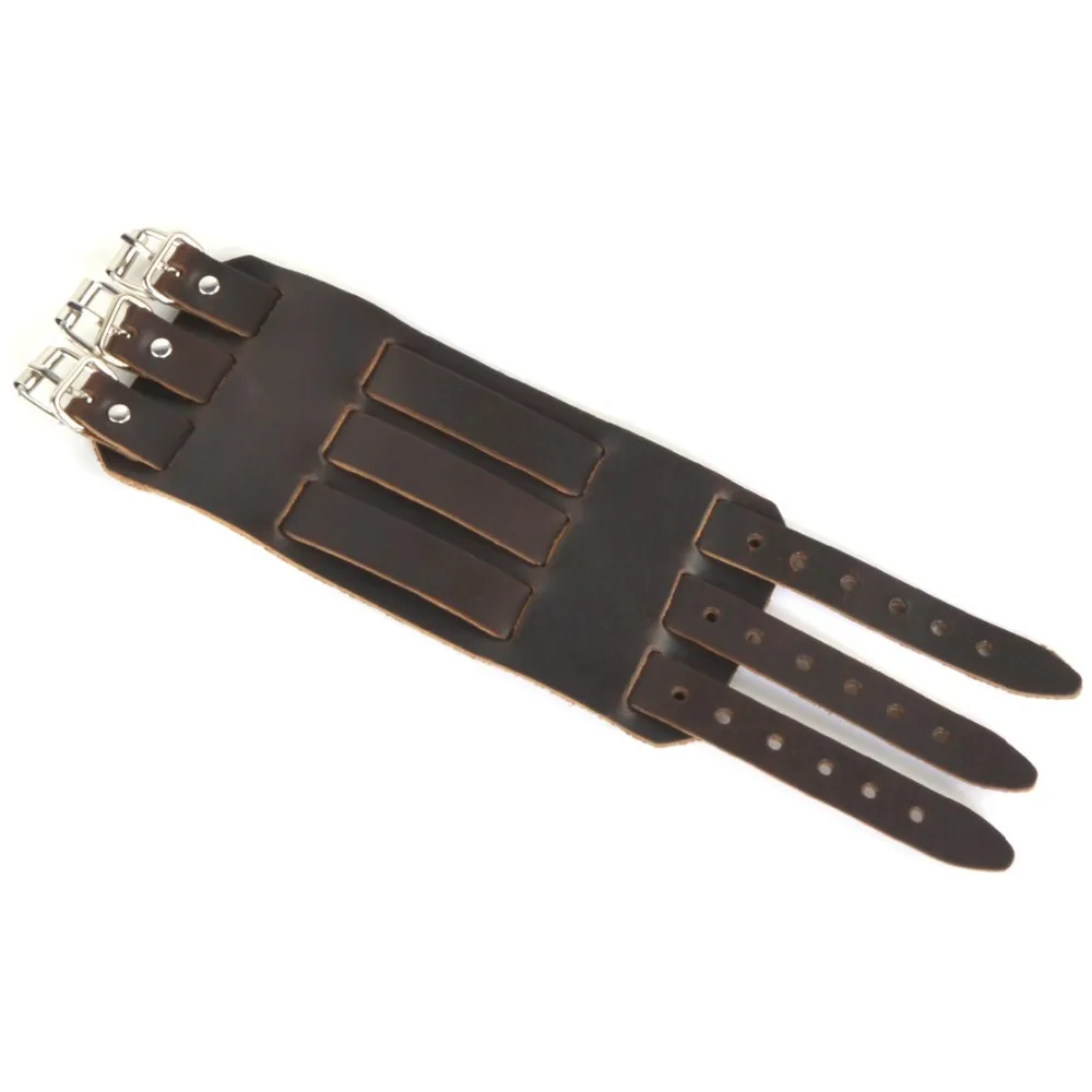 HZMAN Mens Leather Wide Triple Strap Cuff Wrap Gauntlet Wristband Buckle Fastening Arm Armor | Украшения и аксессуары