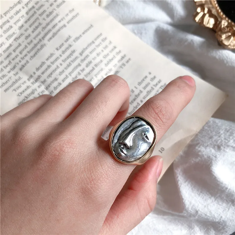 1 AOMU Hot Sale Fashion Jewelry Rings Metal Abstract Face Mask Marble Rings Index Finger Rings For Woman Jewelry Gift - Цвет основного камня: 1