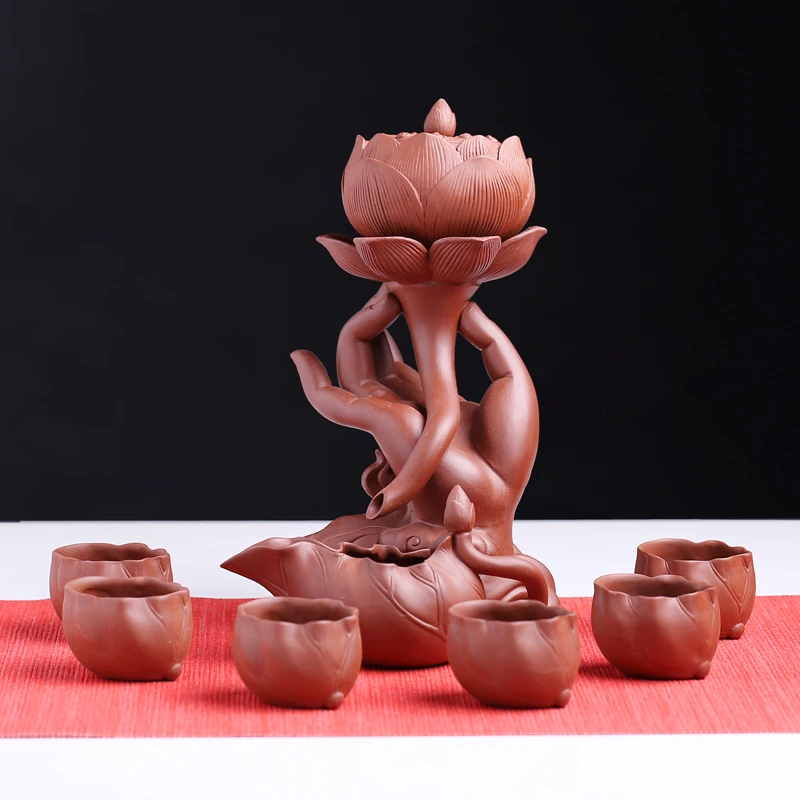 

creative tea set real yixing zisha purple clay tea sets porcelain gaiwan with infuser purple clay tea cups creative pitcher set