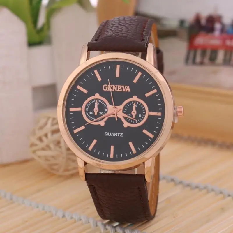 Старинных женщин часы большой набор пу кожаный ремешок 2 глаза кварцевые часы|watch