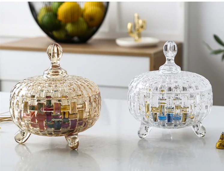European Crystal Glass with Lid Candy Jar Wedding Glass Container Creative Storage Tank Amber Glass Crystal Jar Home Decorative