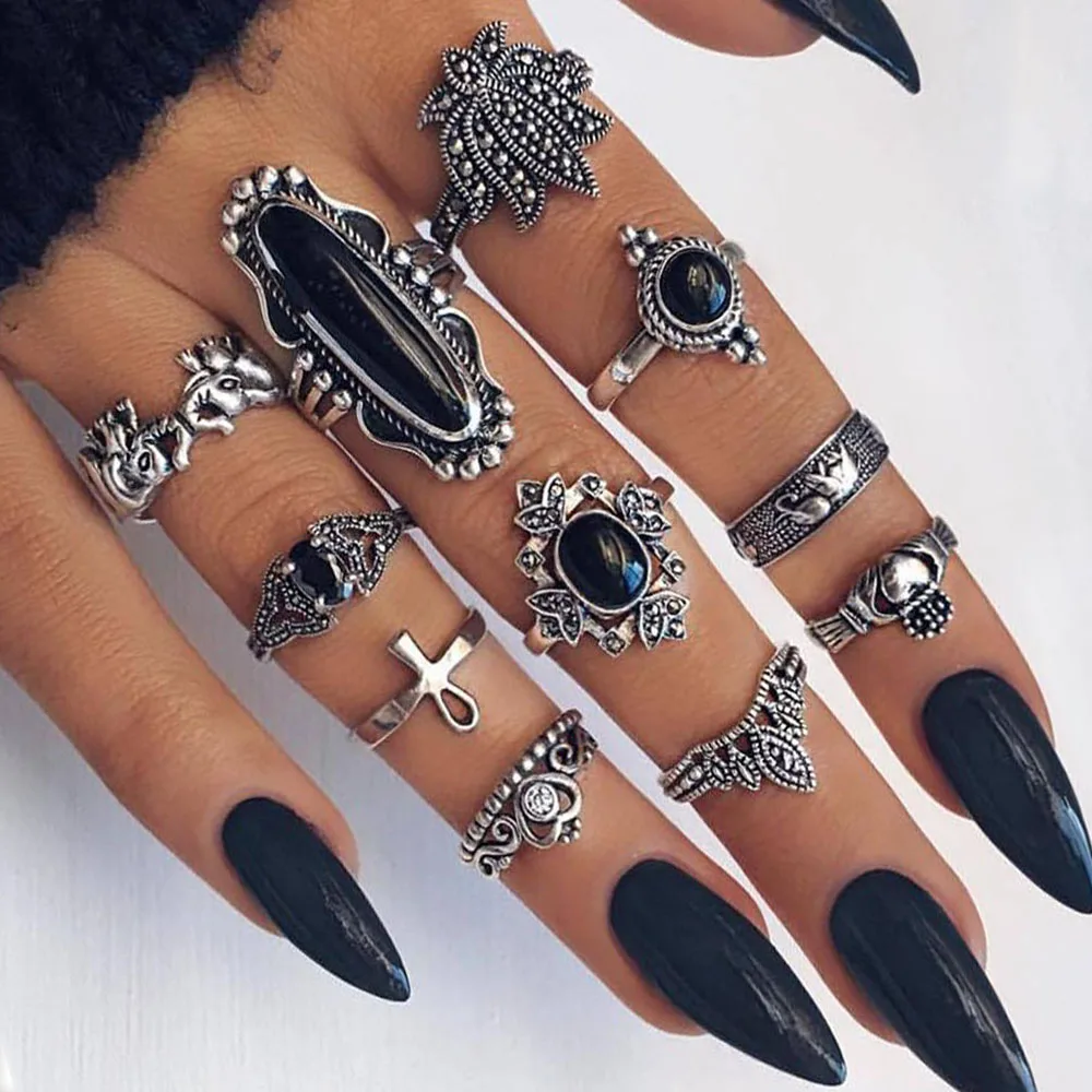 Boho/Цвет: старое серебро слон комплекты колец на фалангу для женщин новые Anillos в
