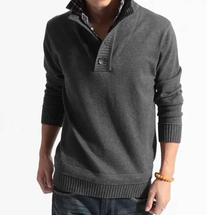 

Casual Mens Knitted Sweaters Autumn Winter Men's Fake Two Pieces Long Sleeve Pullover Male Turndown Solid Color Warm Knitwear