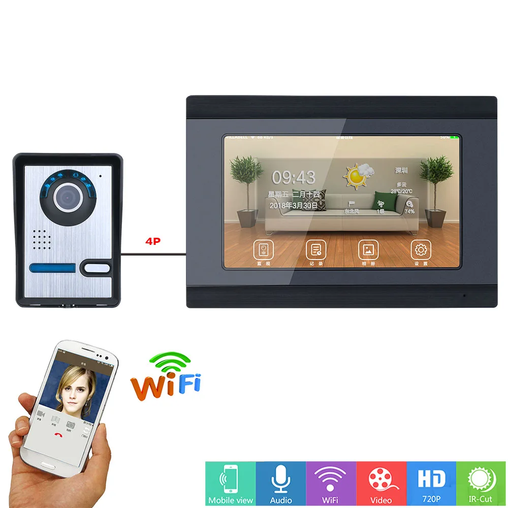 Новый 7 дюймовый проводной Wifi видео дверной звонок Домофон система входа с IR CUT HD