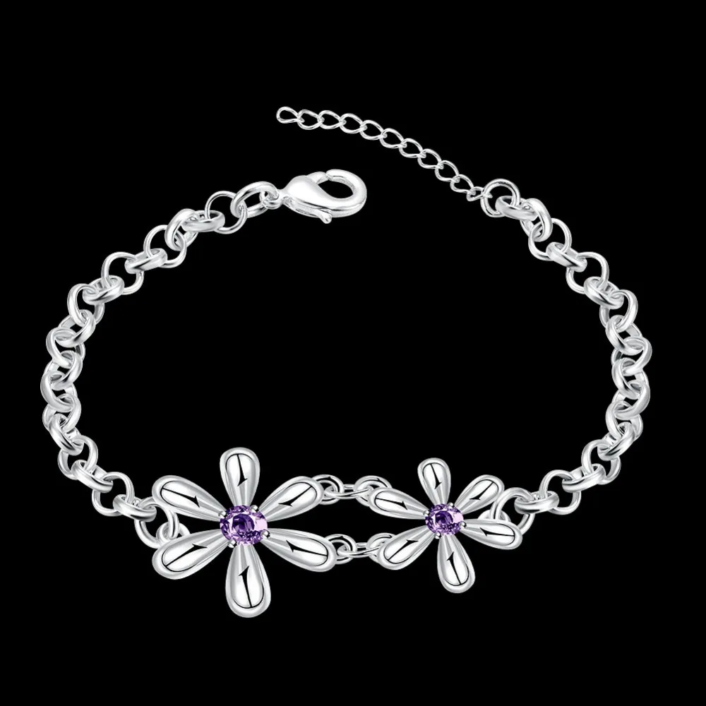Женский браслет из стерлингового серебра 925 пробы с двойной милой маргариткой