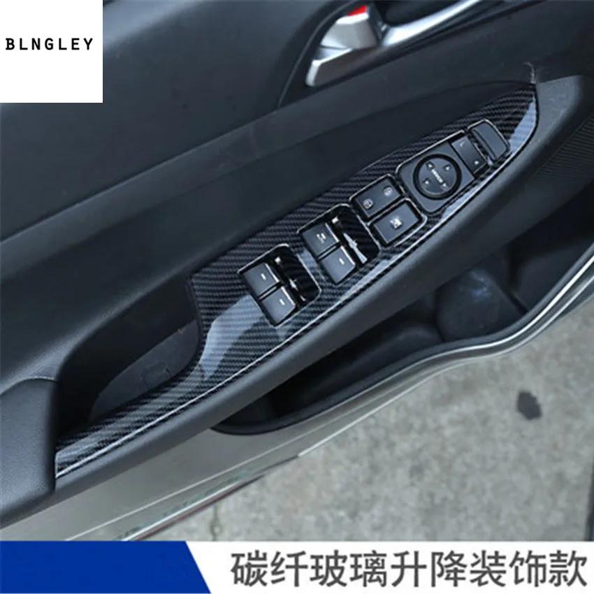 Free shipping 4pcs/lot stainless steel carbon fiber grain car window lift panel decoration cover for 2018 hyundai Tucson | Автомобили и