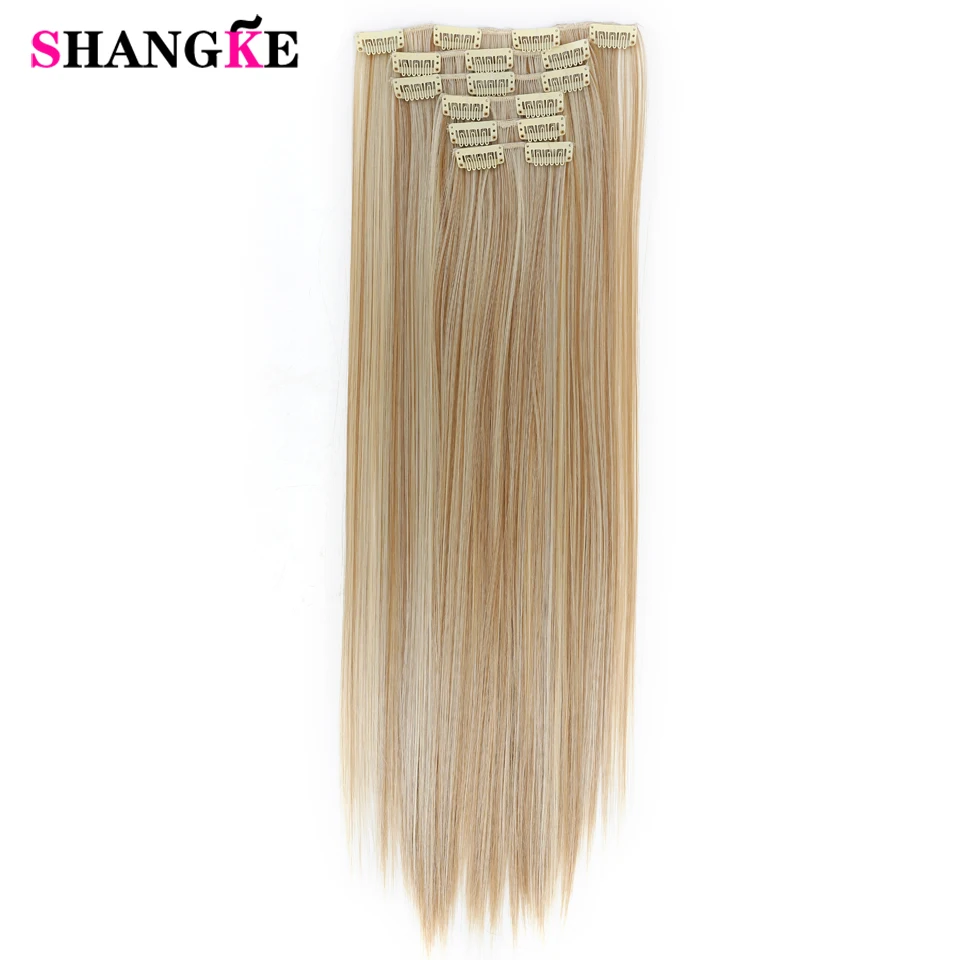 SHANGKE 6 шт./компл. 2", парик, заколки, заколки для волос, трессы, заколки, 16 клипс длинный прямой Синтетические пряди для наращивания волос на клипсах из высокое Температура волокна