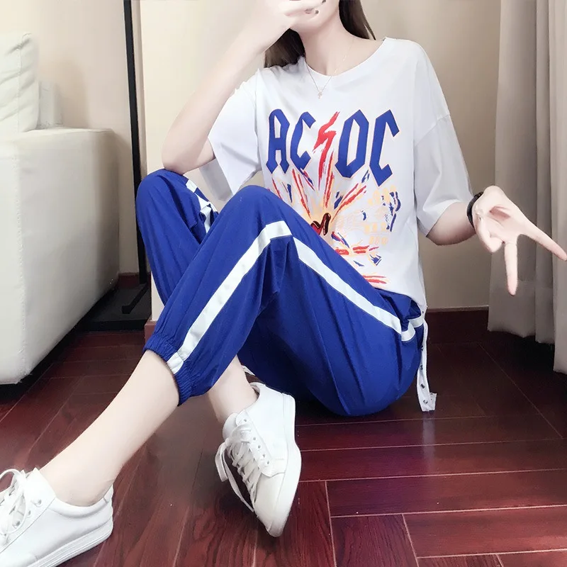 Лето 2019 новые тонкие модные с коротким рукавом женские спортивные и свободные