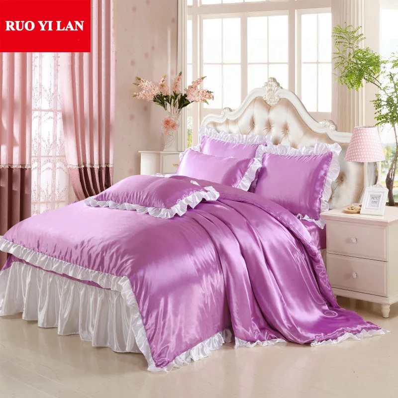 Шелковый пододеяльник со льдом Комплект постельного белья из шелка + юбка