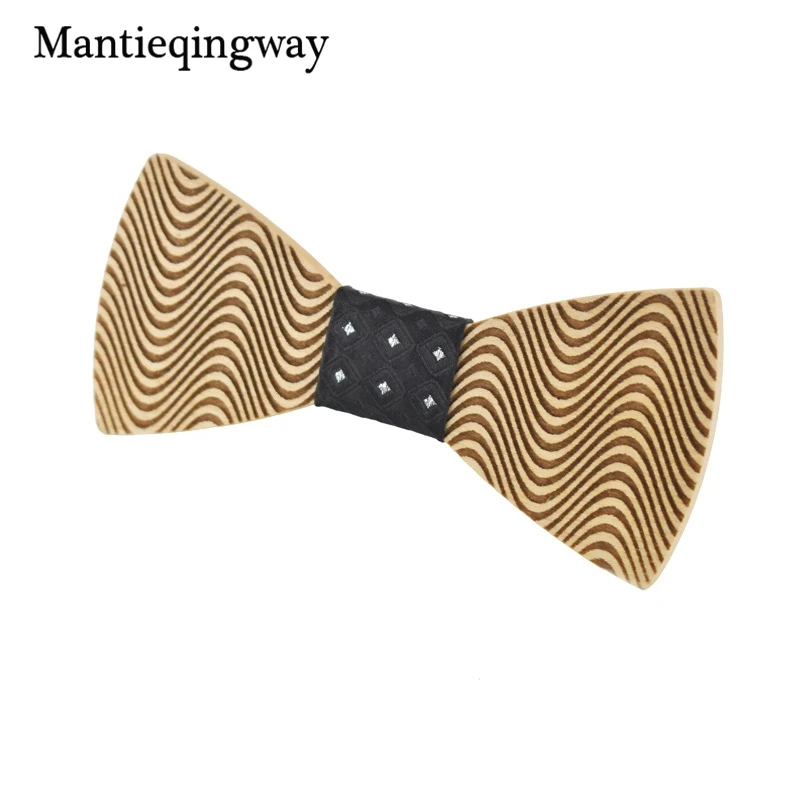 Mantieqingway Мода древесины Полосатый плед галстук бабочка в горошек для Для мужчин