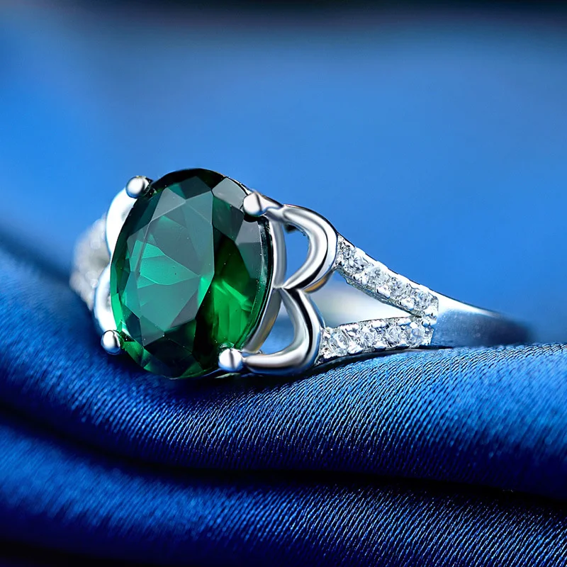 

Cute Female Green Stone Ring 925 Sterling Silver Elegant Rings Boho Jewelry Vintage Wedding Rings Luxury Fine jewelry