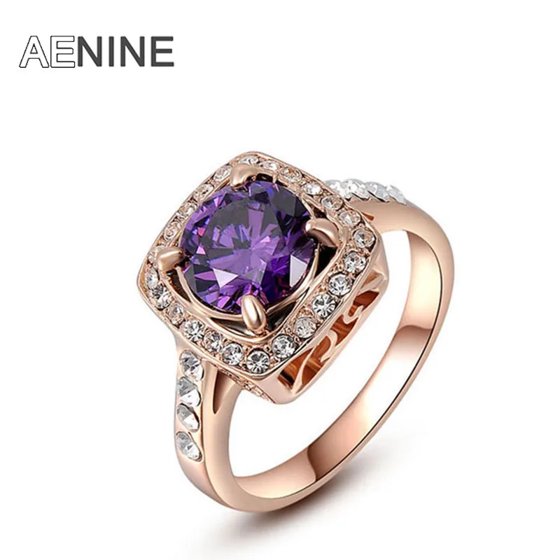 Изысканное розово Золотое фиолетовое кольцо AENINE с цирконием ААА модные