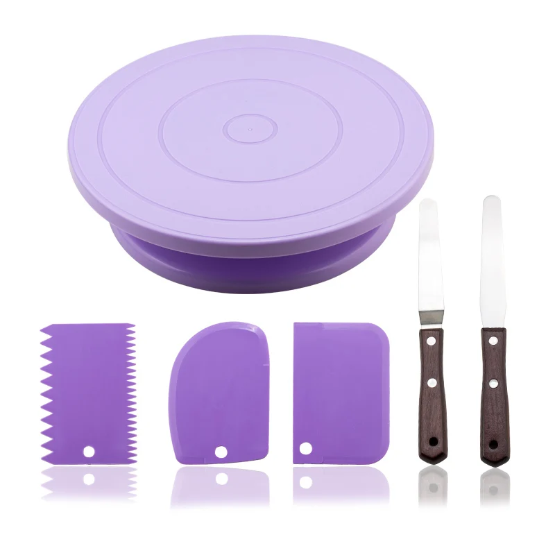purple set 6 шт./компл. Пластик торт проигрыватель Вращающийся торт Пластик миксер для теста Ножи украшения крем подставка для пирожных поворотный стол сковородка "сделай сам" инструмент для выпечки - Цвет: purple set