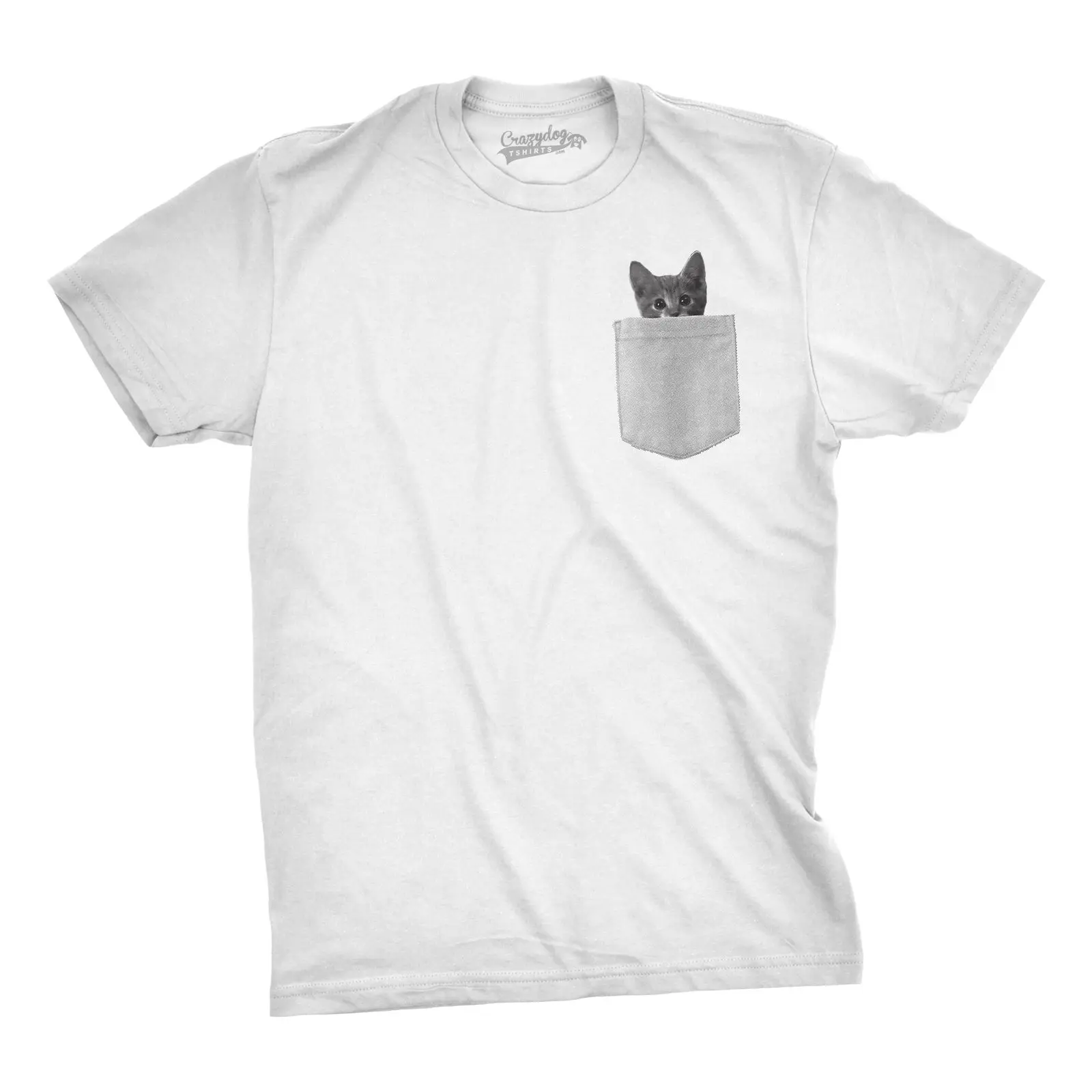 

Mens Pocket Cat T Shirt Funny Printed Peeking Pet Kitten Animal Tee For Guys