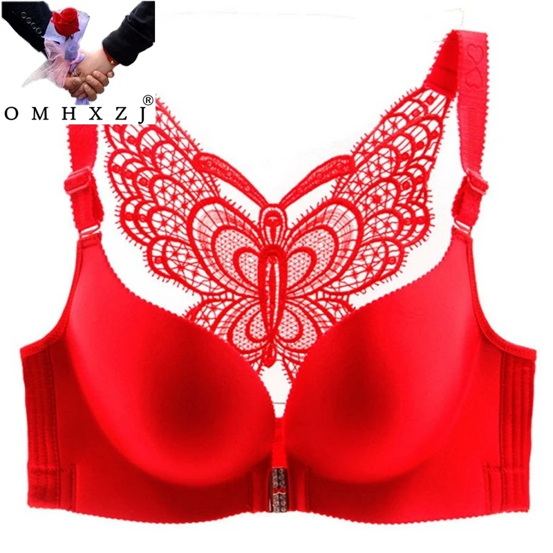 

OMHXZJ Wholesale Fashion Ladie front buckle without steel ring beauty back large size fat MM smooth bra sexy underwear NY62