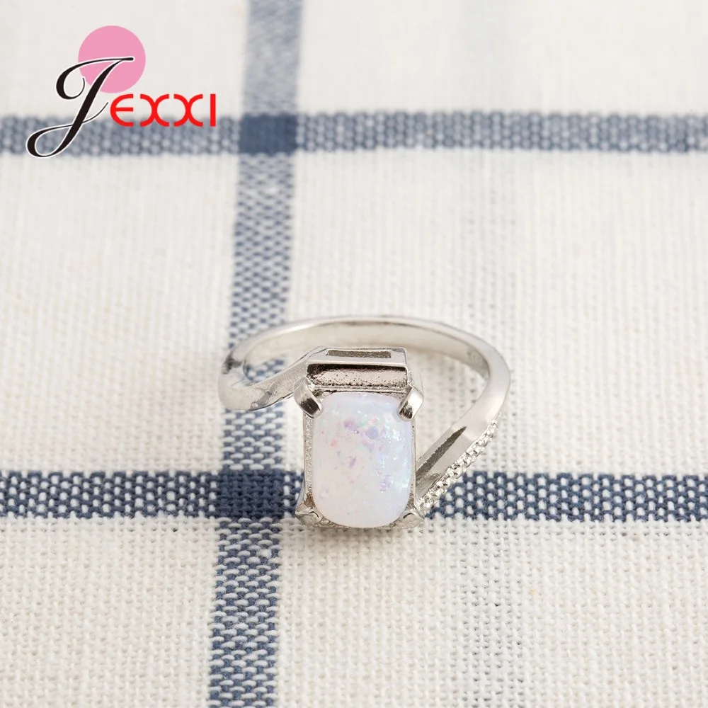 

Classic Big Square Opal Rings 925 100% Sterling Silver Crystal For Women Female Popular Design Trendy Wedding Crazy Style