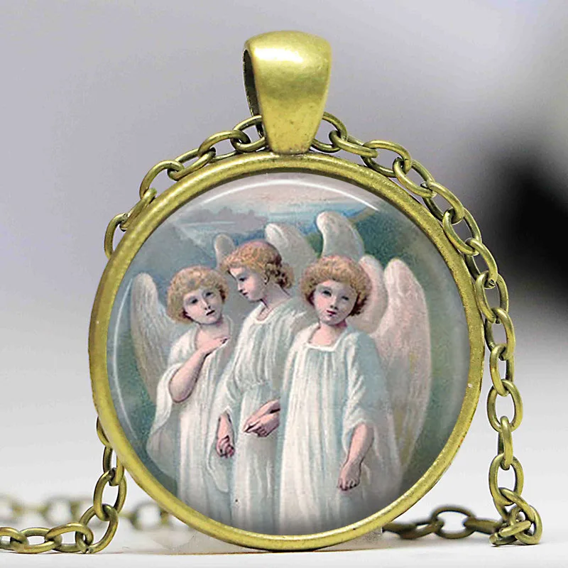 Чудесные ангелы ожерелье с подвеской святые искусство кабошон подарок для