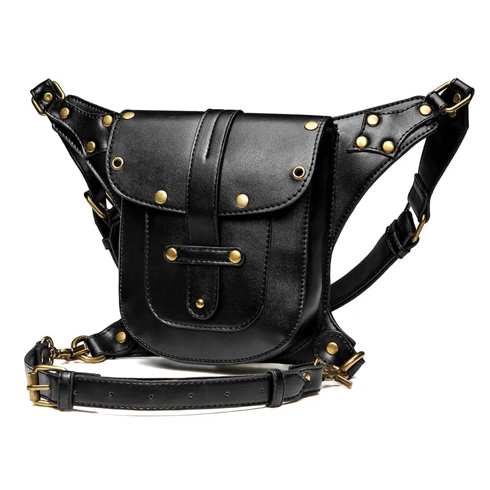 

GearDuke Punk Rock Women Motorcycle Bag Men Steampunk Chain Belt Waist Bags Moto Biker Shoulder Crossbody Bag Chest Pack for Man