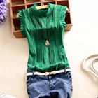 Женская облегающая блузка с рукавами-оборками, Повседневная зеленая блузка в модном стиле для офиса и работы, на лето