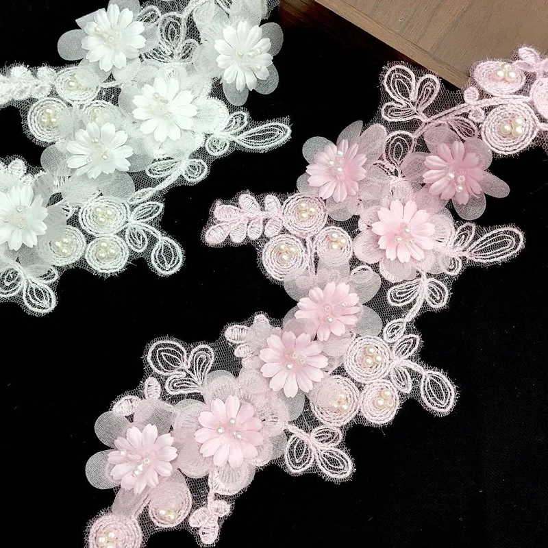 1 Пара Розовых Белых Пайеток Жемчужных Свадебных Платьев Аппликация DIY Невеста Аксессуары Для Волос Кружевной Заплатки Цветок.