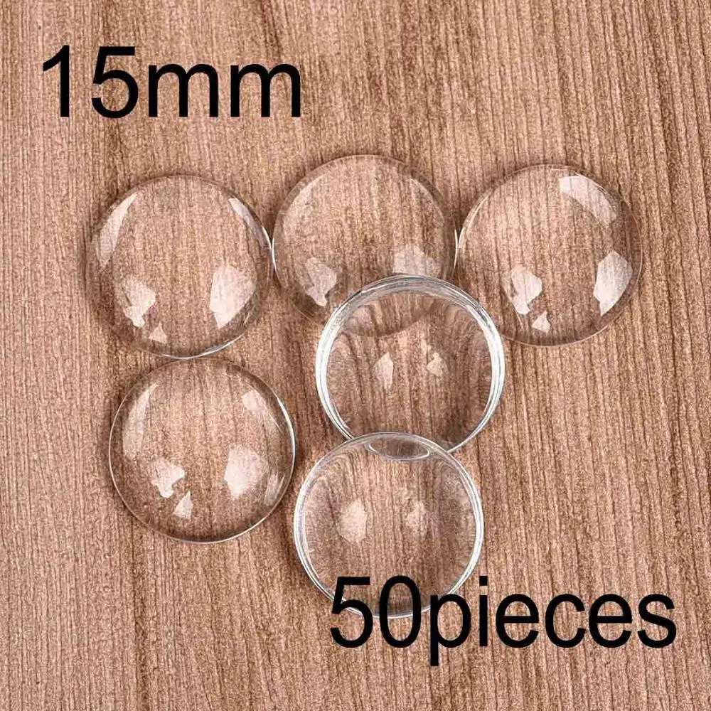 Round 15mm 50pcs Круглые прозрачные кабошоны овальные квадратные сердца с плоской задней частью прозрачное стекло для ювелирных изделий ручной работы - Цвет: Round 15mm 50pcs