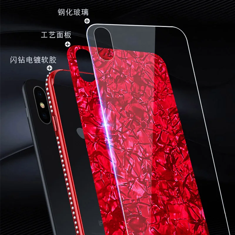 YueTuo Алмазный Блестящий стеклянный чехол для iphone 6 6s 7 plus 8 8plus X s R xr xs max роскошная