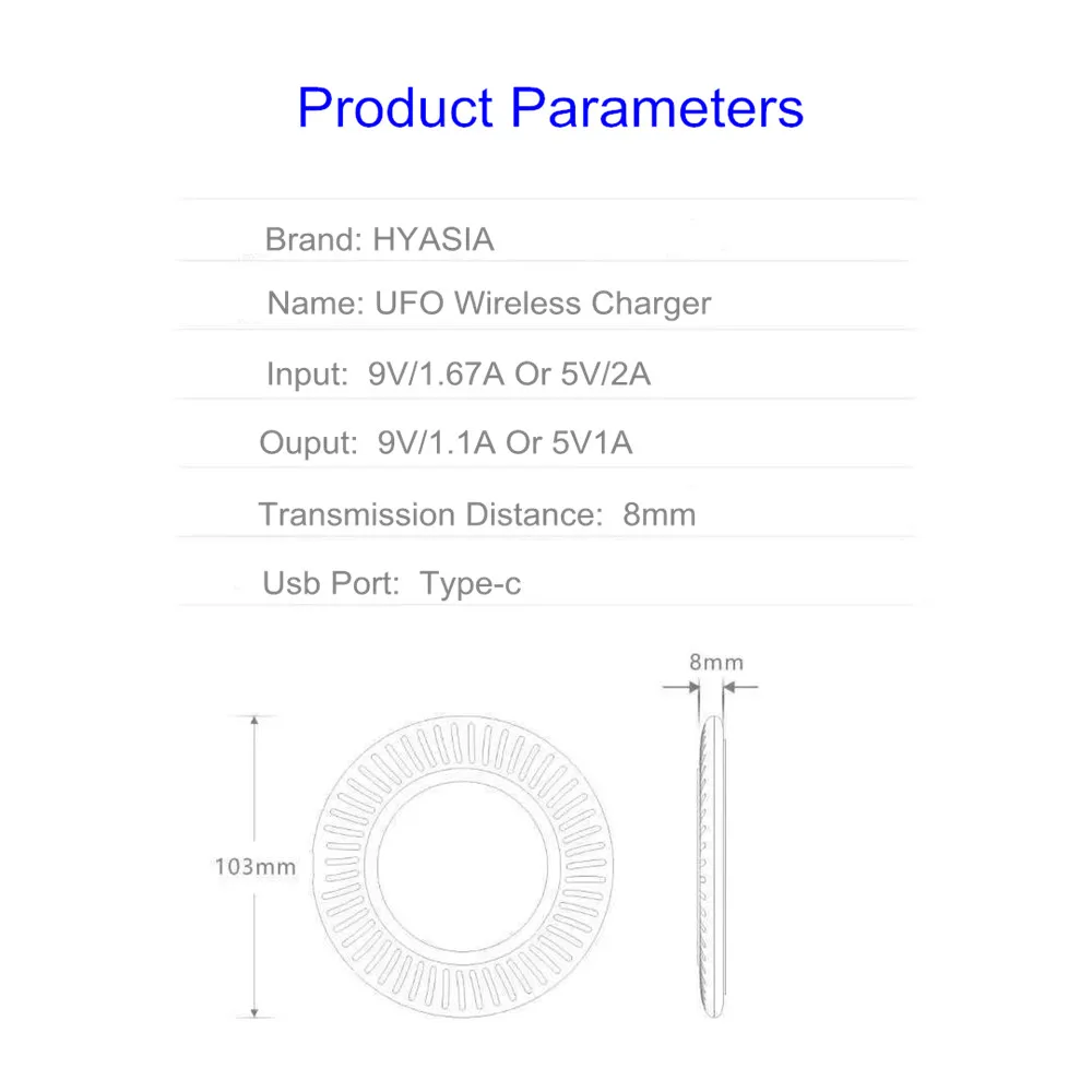 HYASIA UFO Qi Беспроводное зарядное устройство для зарядки iPhone samsung huawei xiaomi адаптер зарядка QC3.0 Мобильная зарядная станция для телефона