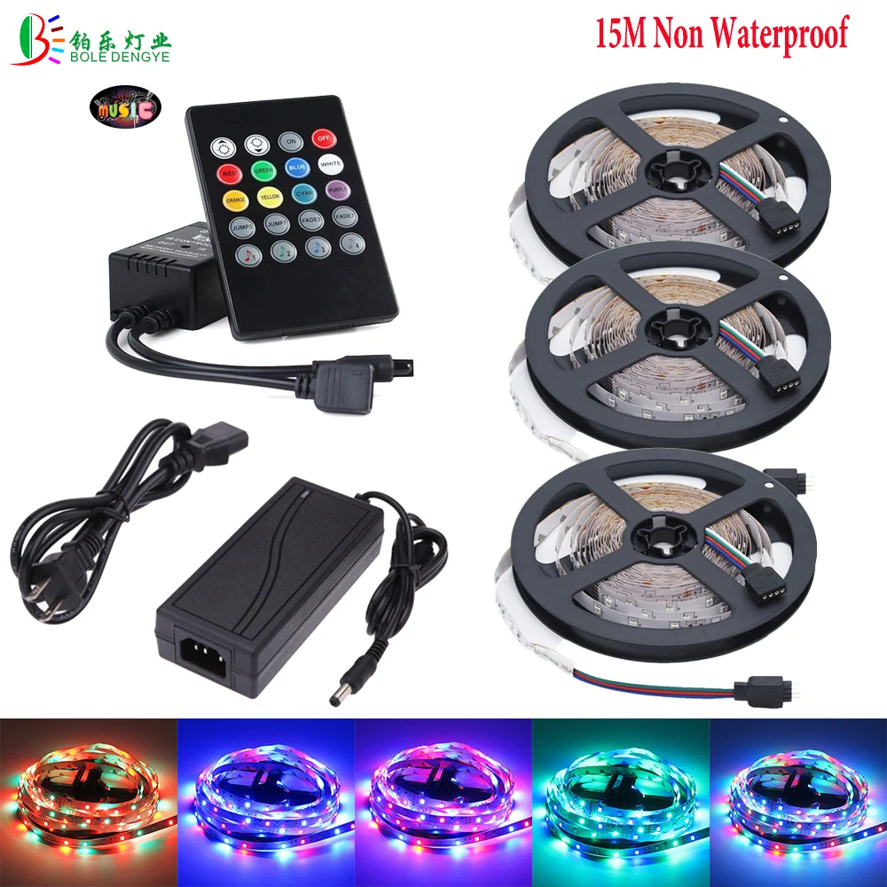 BOLE DENGYE музыкальная Светодиодная лента, светильник RGB SMD2835, водонепроницаемая Диодная лента, 5 м, звуковая активация, управление, адаптер DC12V, 10 м, 15 м, RGB рулон