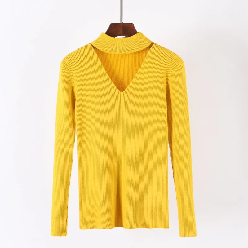 Yellow 1197 ONLYSVTER, сетчатый кружевной треугольный женский свитер, Холтер, водолазка, пуловер, топы, Осень-зима, мягкий женский свитер, Mujer Invierno - Цвет: Yellow 1197