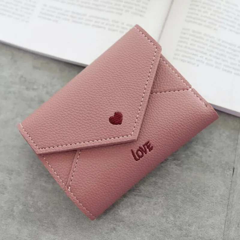 Deep pink Новинка, женские кошельки, кошелек, мини кошелек, любовь, в форме сердца, вышивка, линия личи, узор, многофункциональный кошелек, 3 сложения, маленький кошелек - Цвет: Deep pink