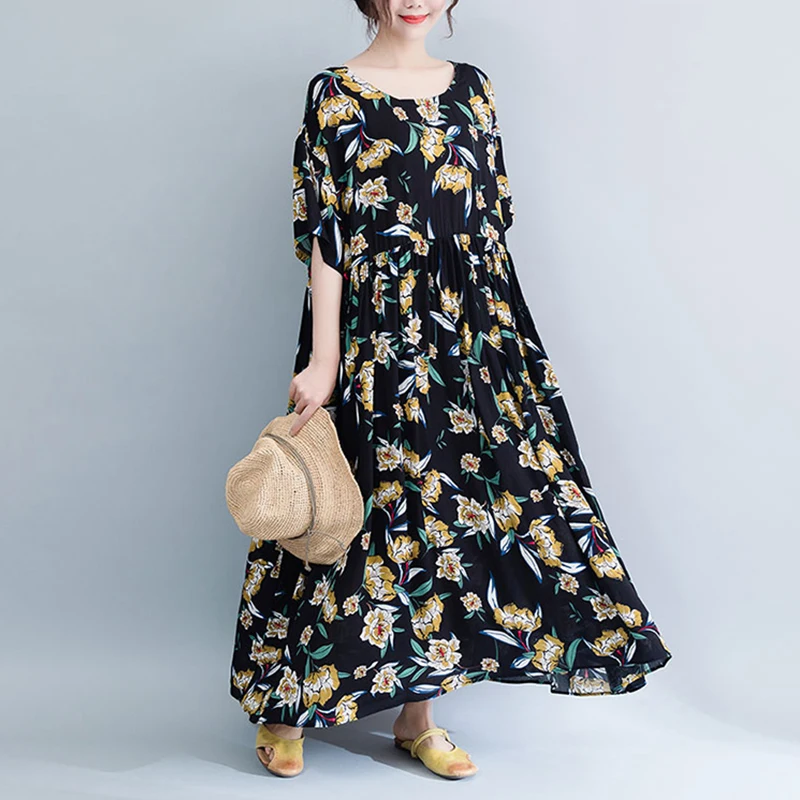 

Women Dresses Plus Size Chiffon 2019 Summer Beach Print Female Lady Elegant Short sleeve Fashion Oversized Dresses aa756