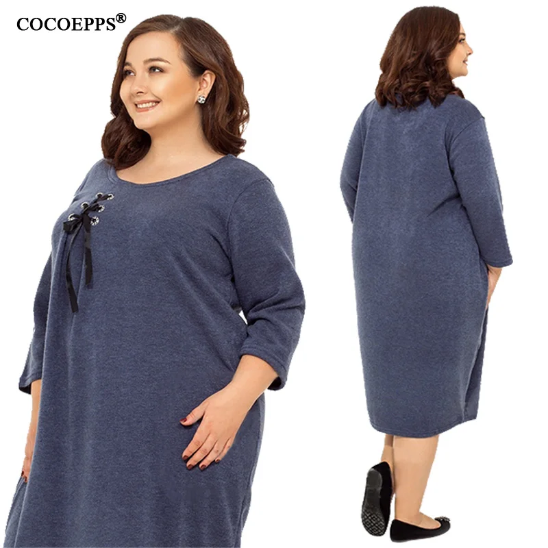 5XL 6XL 2019 женское Повседневное платье большого размера осенне-зимнее свободное