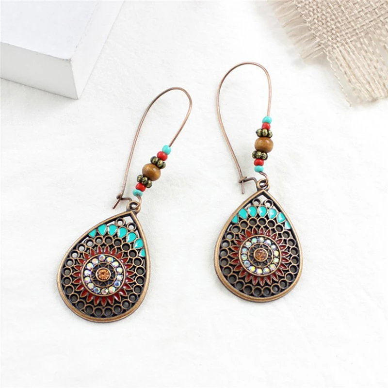 Женские серьги в богемном стиле винтажные геометрические подвески форме капли