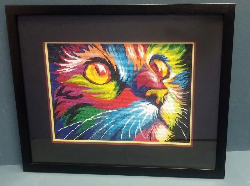 

Rainbow cat cross stitch kit DMC brand thread animal dog count canvas fabric embroidery handmade needlework
