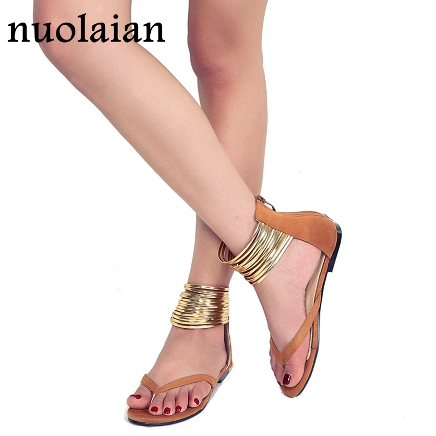 

2019 Brand Women Shoes Spring Summer Flat Shoes Woman Party Peep Toe Flats Ladies Slippers Gladiator Flat Shoe Big Size 35-43