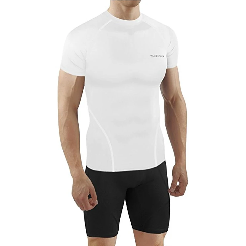 Мужские компрессионные рубашки премиум класса Take Five белые облегающие с длинным