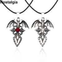 nostalgia angel wings cross necklace rope chain with clear red crystal paved rhinestone pendant gothic jewelry