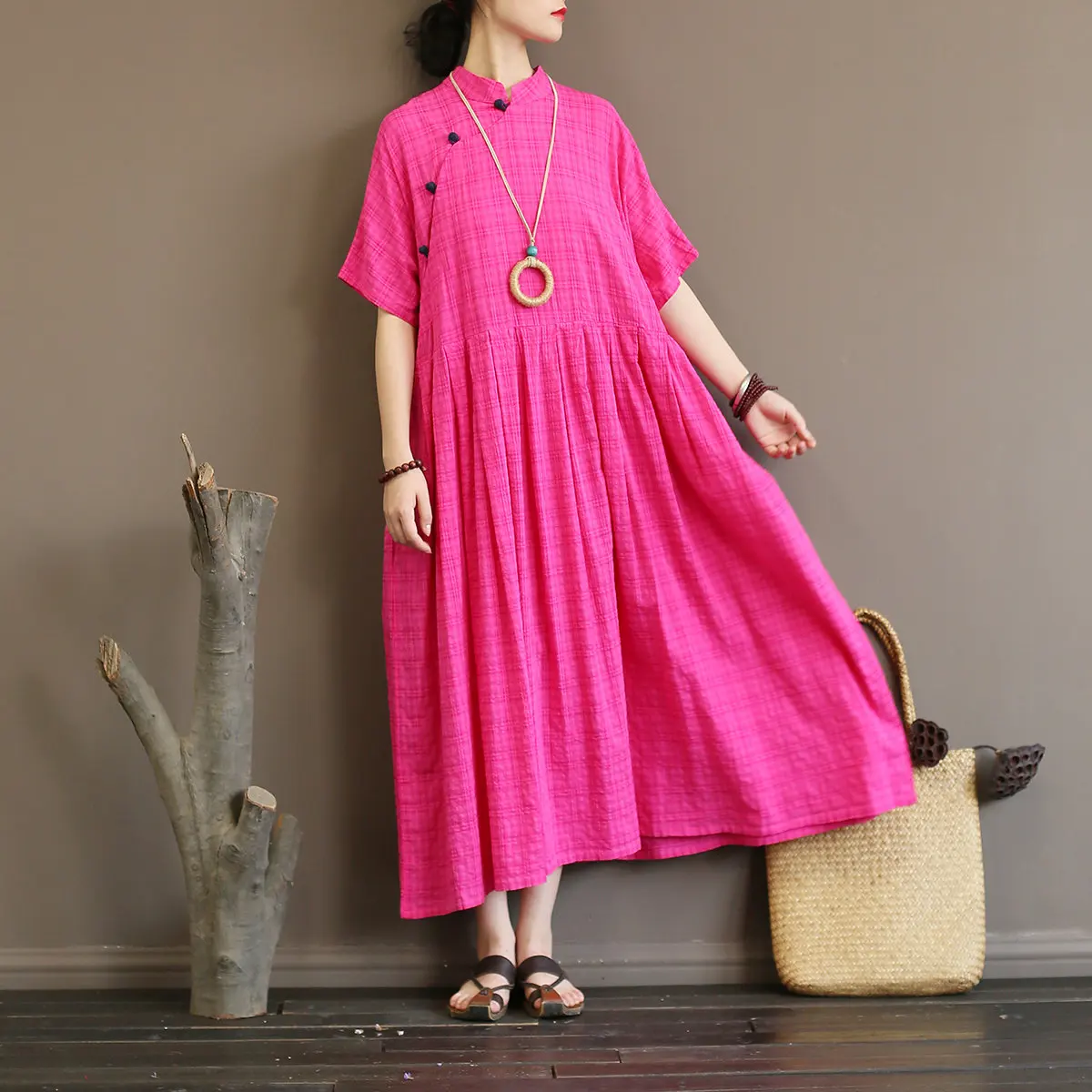 Женские длинные платья с высокой талией винтажные летние свободные воротником