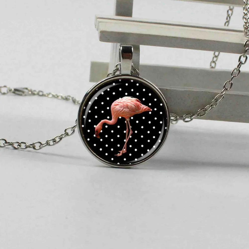 Ожерелье с подвеской в виде розовой птицы фламинго стиле арт нуво украшение