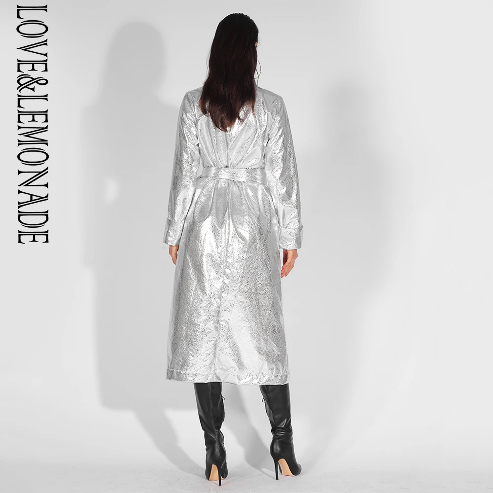 Женское пальто с лацканами LOVE & LEMONADE свободное светоотражающее из полиуретана